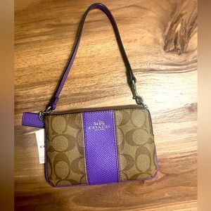 Coach Khaki & Purple Wristlet Wallet